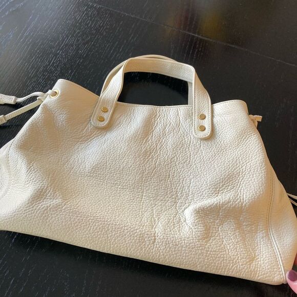 Firminio Silvia Handbag 100% Italian Leather Tassel Minimalist Ivory White Bag - Picture 7 of 10